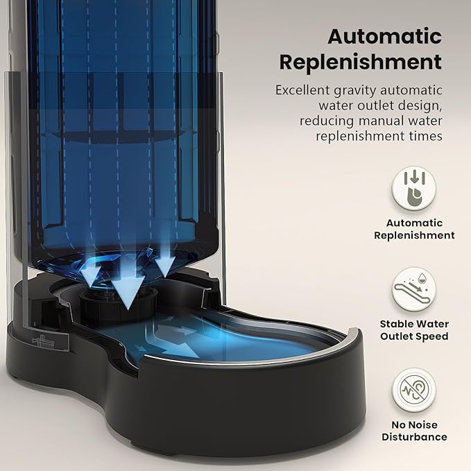 CZPET Dog Water Bowl Dispenser 7L, Wider Mouth & Upgraded Brush for Easy Cleaning Automatic Cat Gravity Refilling Waterer with Removable Stainless Steel Bowl, Large Drinking Area for Multi-Pet (Black)