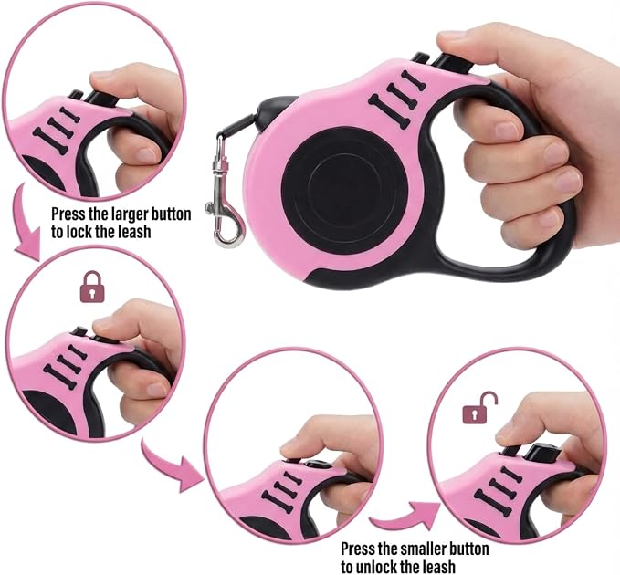 PETIMP Retractable Dog Leash Lightweight 16FT Leash Set | with Folding Bowl, Dispenser, Waste Bags, for Small Medium Dogs (Pink)