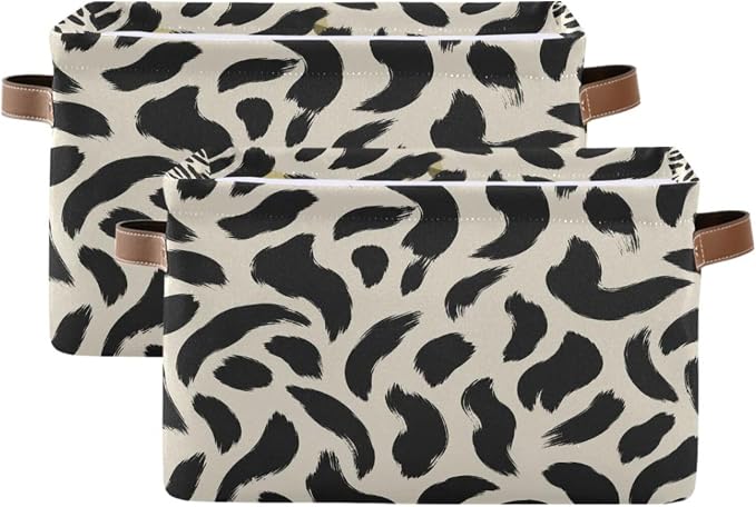Kigai Storage Basket, Fabric Collapsible Closet Organizer Bin | Leopard Brush Waterproof Foldable Canvas Basket with Handles for Shelves, Nursery, Closet, Bedroom & Bathroom