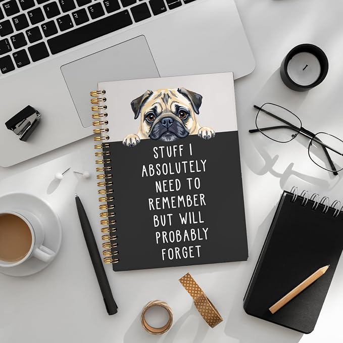 LIANGW Funny Pug Notebook Journal Gifts for Women & Men | Gifts for Pug Lovers Notebooks for Women, Funny Human Resources Gifts Journal for Coworkers, Spiral Notebook 5.5x8.3 Inch