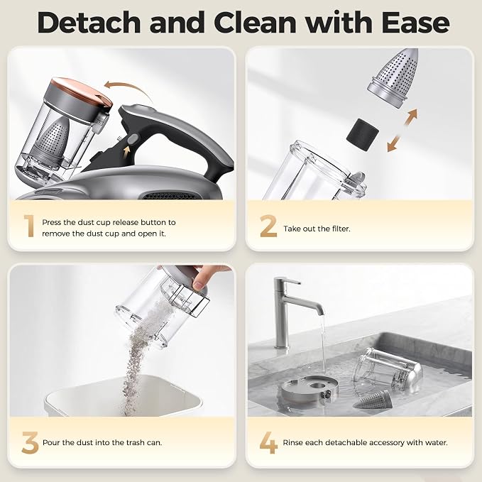 JIGOO 2-in-1 Mattress and Pet Hair Vacuum Cleaner, Bed Vacuum Cleaner with Dust Sensor, Ultrasonic and High Heating, Deep Cleaning Bed Vacuum for Sofa Bed Fabric Surface (S100 Cordless,Gray)