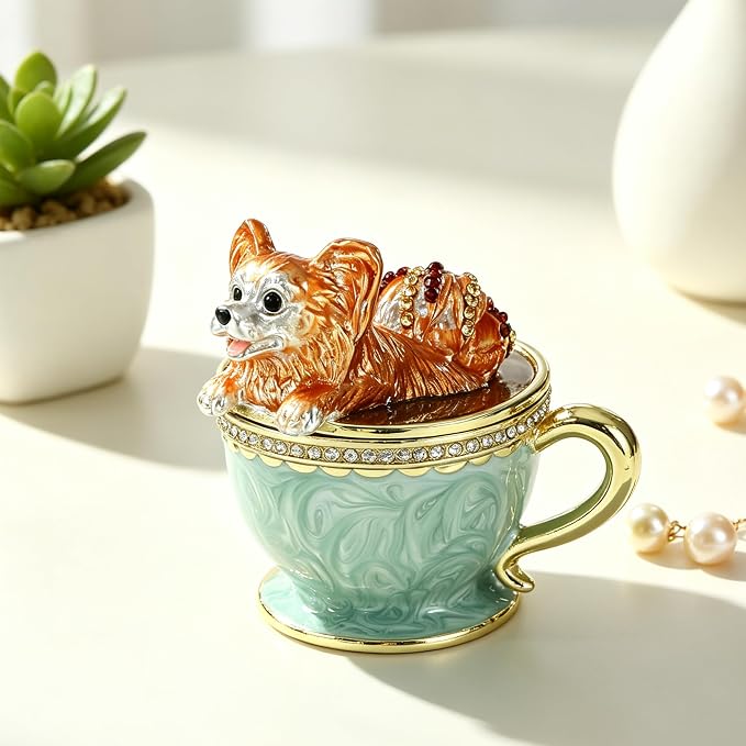 Hand Painted Trinket Box Pet Series Enamel Vintage Jewelry Box Hinged Metal Organizer Decorative Treasure Box