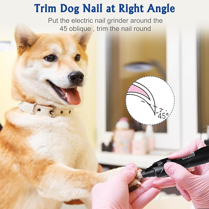 Petsaunter Dog Nail Grinder, 3 Grinding Heads, 2-Speed, LED Light, Touch-Switch, TypeC, Quiet, Low-Vibration, Dog Nail Trimmers for Large, Medium, Small Dogs & Cats with Hard/Thick Nails (U-Black)