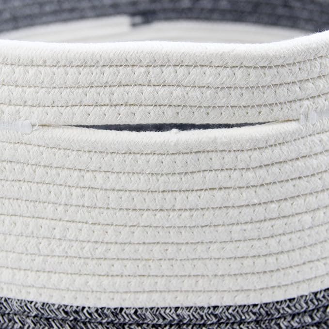 Casaphoria XXXLarge Cotton Rope Basket for Living Room - Woven Storage Basket with Handle for Blankets, Towels and Pillows Laundry Hamper | White and Grey (22" x 22" x 14")