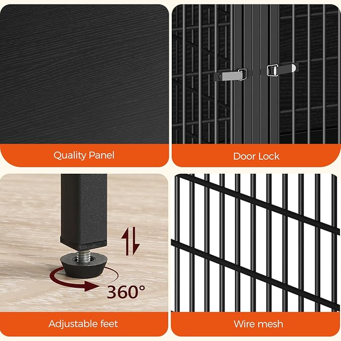 MAHANCRIS Dog Crate Furniture for 2 Dogs, 43.3" Dog Kennel with Removable Divider, Heavy Sturdy Dog Furniture Style Double Cage for Small Medium Dog, Indoor Pet House End Table, Black DCBK1201