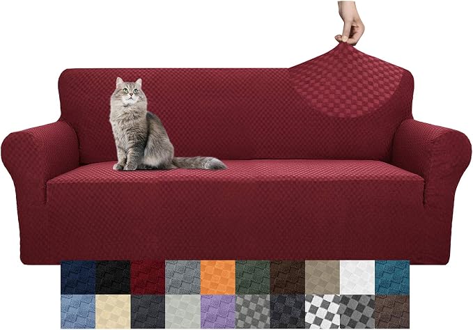 YEMYHOM Couch Cover Latest Jacquard Design High Stretch Sofa Covers for 3 Cushion Couch, Pet Dog Cat Proof Slipcover Non Slip Magic Elastic Furniture Protector (Sofa, Christmas Wine Red)