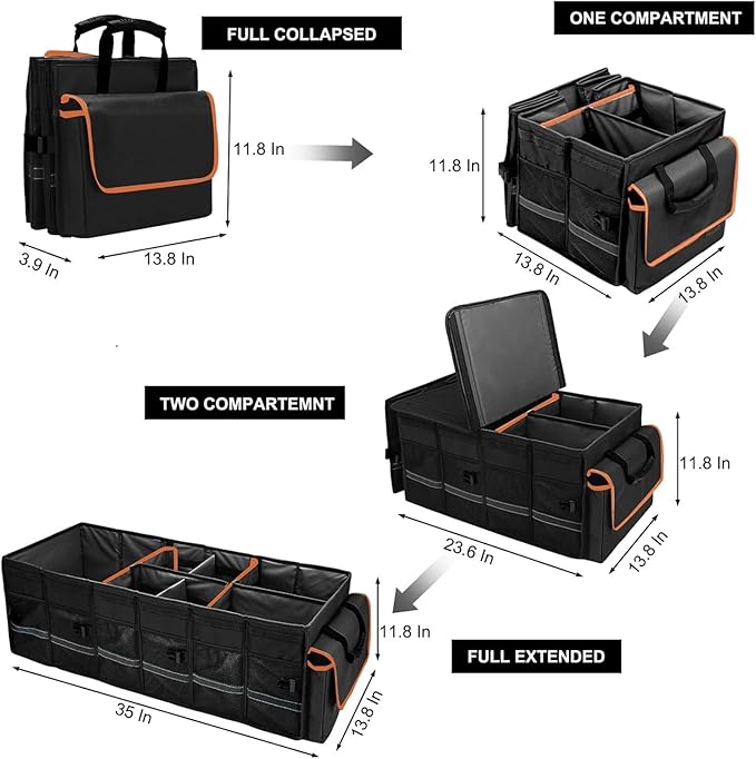 Car Trunk Organizer and Storage with Lid & Removable Leakproof Cooler Bag, Car Accessories 6 Removable Dividers for Custom Space, Collapsible Large Trunk Organizers Interior for SUV Sendan with Cover | Collapsible Trunk Organizers with Lid & Removable ...