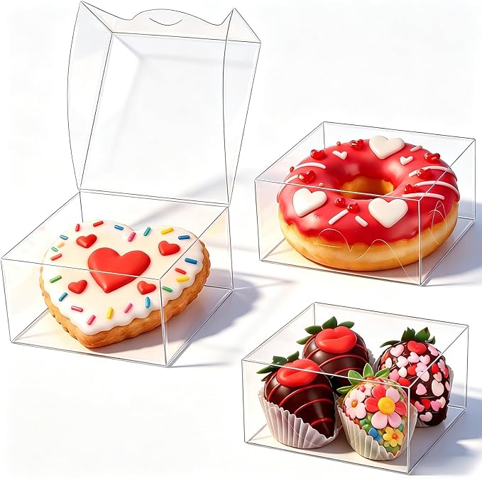 20pcs 4x4x2 Inch Plastic Clear Plastic Boxes Bakery Boxes Cookies Boxes Dount Boxes Soap Boxes Truffle Boxes Browine Cake Boxes Chocolate Covered Strawberries BoxesTreat Boxes