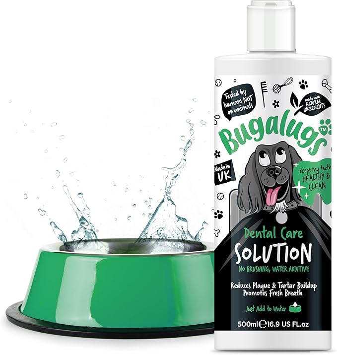 BUGALUGS Dog Breath Freshener Dental Care Water Additive. Clean Teeth, Healthy Gums & Fresh Breath - Natural Dog Plaque Remover & Tartar Remover for Teeth. No Brushing Needed (16.9 Oz Water Additive)