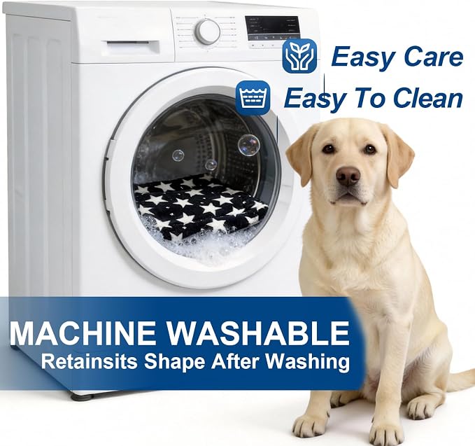 Washable Dog Bed Mat With Anti-Slip Bottom, Deluxe Plush Memory Foam Crate Pad & Waterproof Outdoor Kennel Mat For Dogs & Cats-Durable Crates Beds, Large Medium Small Puppy Size 36" x 24",Blue