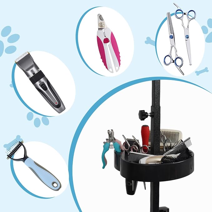 Pet Grooming Organizer for Scissors Brushes and Tools Holder - Portable Rotatable Dog Grooming Table and Arm Stand Tools(Black Cat Head)