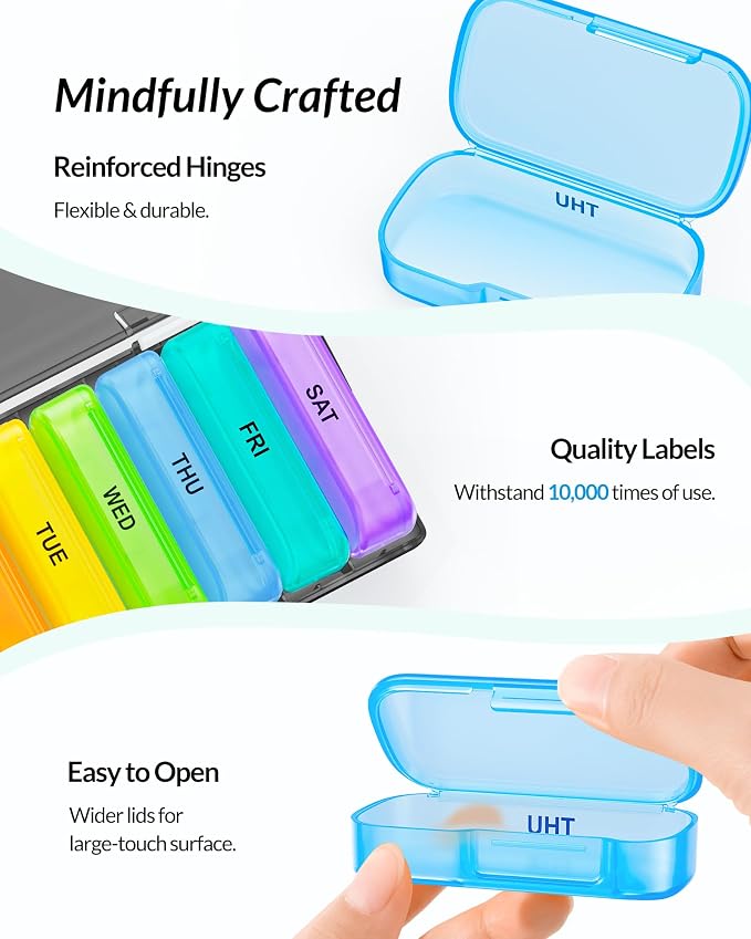 ZIKEE Weekly Pill Organizer with Large Individual Containers, BPA-Free | Portable Pill Box 7 Day for Pocket, Purse, Weekly Pill Case, Pill Container for Medication, Vitamin, Fish Oil, Supplement