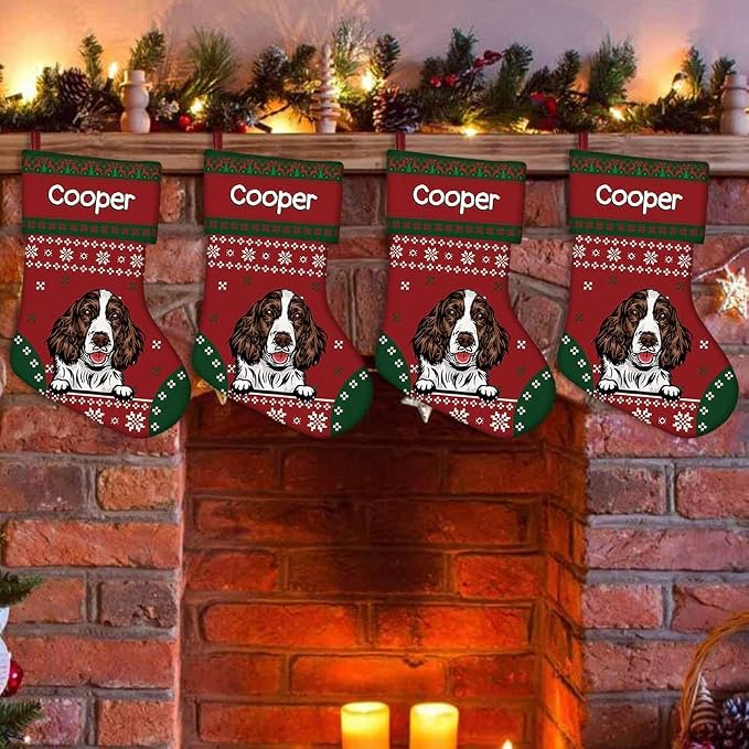 Personalized Christmas Stocking Chihuahua Dog Red Christmas Snowflake Xmas Holiday Stocking Fireplace Home Decor 14"