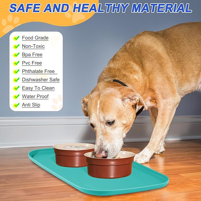 SMILOOL Silicone Pet Feeding Mat with Raised Edge for Food and Water, Dog Bowl Mats, Cat Bowls Placemat with High Lip for Floor Waterproof, Rubber Tray for Cats and Dogs 22 x 14 x0.8 Dark Turquoise
