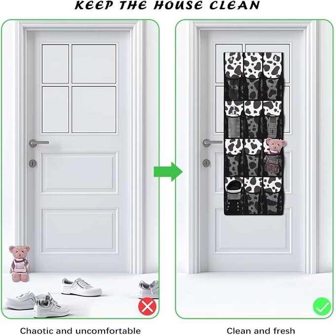 Cow Pattern Behind Door Shoes Hang Holder Rack,Storage for Small Spaces,Shoes Hanger Storage Organizer Bag for Bedroom Unique Print