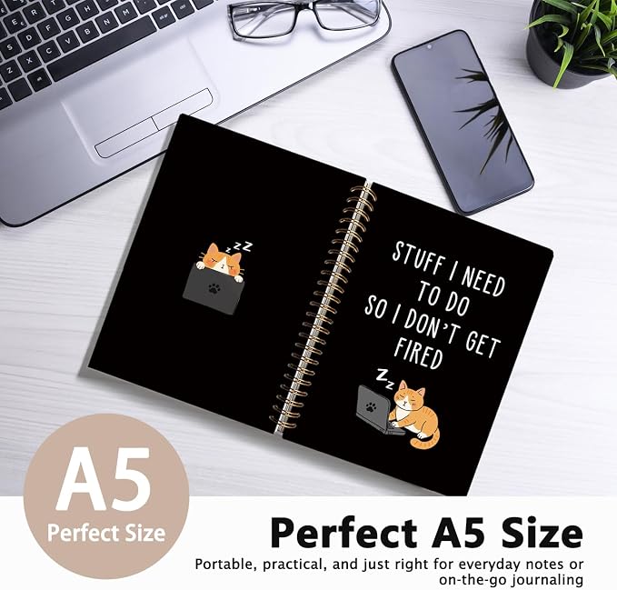 Cat Notebook Journal, Funny Notebooks for Work, New Job Gift | Stuff I Need To Do So I Don't Get Fired Notebook, Goodbye Gift for Coworker Leaving, Funny Gag Gift for Coworkers 5.5x8.3In