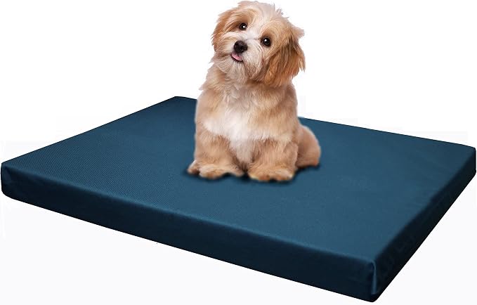 Dogbed4less Memory Foam Platform Dog Bed, Crate Mattress for Orthopedic Joint Relief with Waterproof Removable Cover Medium 35X22X3 Pacific Blue