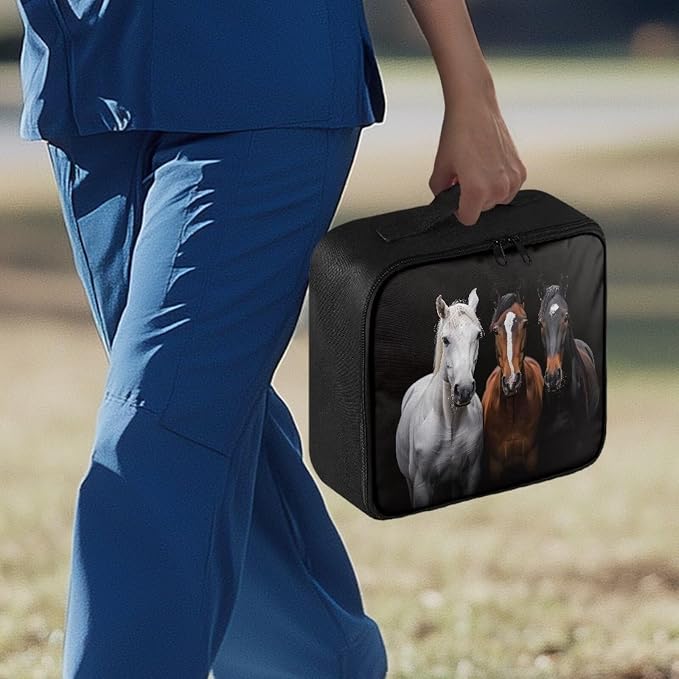 Rnyleeg Horse First Aid Bag Empty Black First Aid Kit for College Dorm Travel Medicine Pouch Emergency Medical Kits