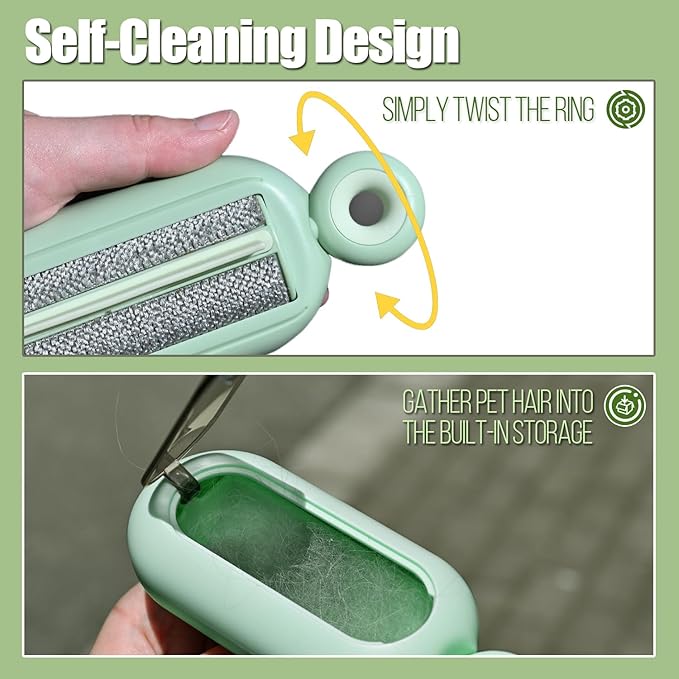 Lint Roller Resuable for Clothes, Magic Self- Cleaning Pet Hair Remover for Cats Dogs Fur, Portable Washable Pet Hair Removal Tool Brush for Curtain, Carpet, Bedding, Sofa, Couch, Green