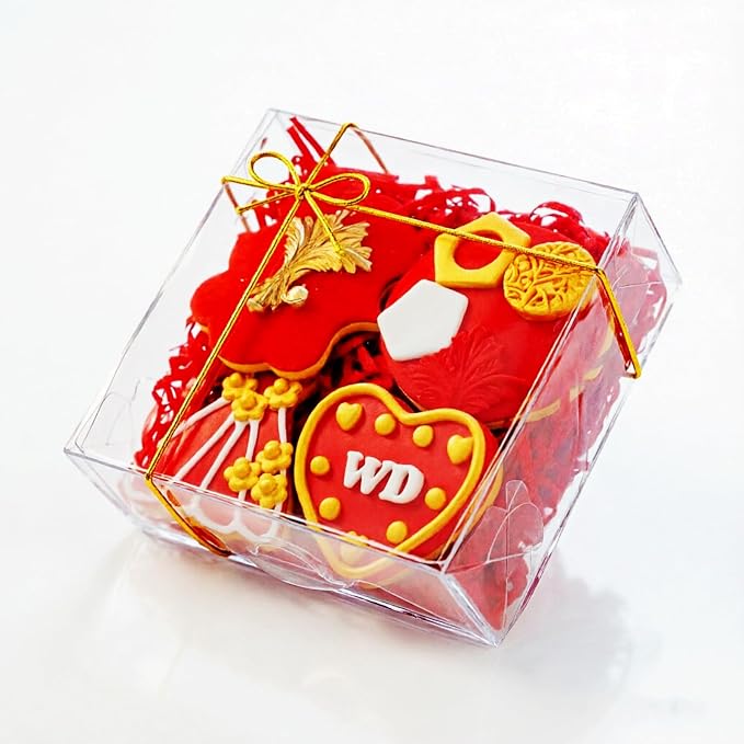 RomanticBaking 15PCS 5x5x2 Inches Full Clear Gift Boxes Party Wedding Favor | Clear Treat Boxes for Cookies,Mini Bundt, Cake,Pie ,Cinnamon Roll, Chocolate Truffle,Chocolate Covered Strawberries