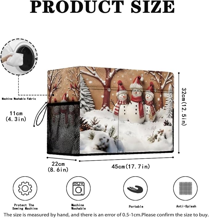 Sewing Machine Cover,Christmas Snowman Scene Print | Dust & Pet Hair Protection,Fits Standard Singer, Brother and Janome Machines, Protecting & Decorating Your Sewing Space