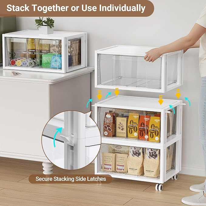Extra Large Storage Drawer Cart, Storage Boxes 4 Tier-4 Drawer | With 1 Set Wheels, Stackable and Detachable Storage Unit, Home Kitchen Organizer for Art Craft Supplies Bedroom Bathroom