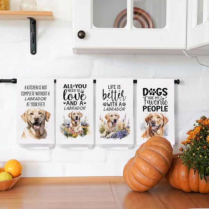 SPBL&L Golden Labrador Retriever Dog Kitchen Towels Set of 4, Labrador Retriever Gifts for Women,Labrador Decor Tea Dish Towels for Kitchen,Labrador Decorative Hand Towels for Bathroom, 16x24 Inches