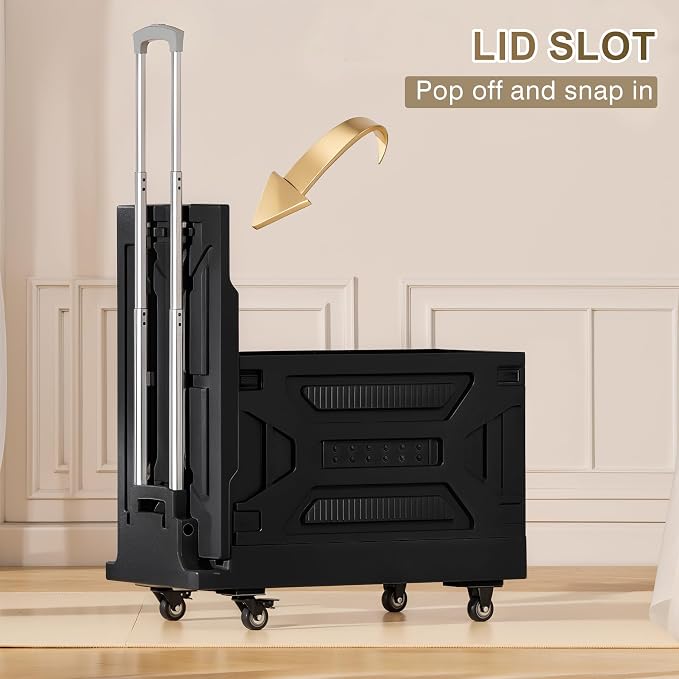 VECELO 88LHeavy-Duty 2-in-1 Foldable Utility Cart, Large Capacity Rolling Crate, Thickened Material with Silent Swivel Wheels, Dual Modes (Basket/Flatbed) for Grocery, Laundry, Camping, Black