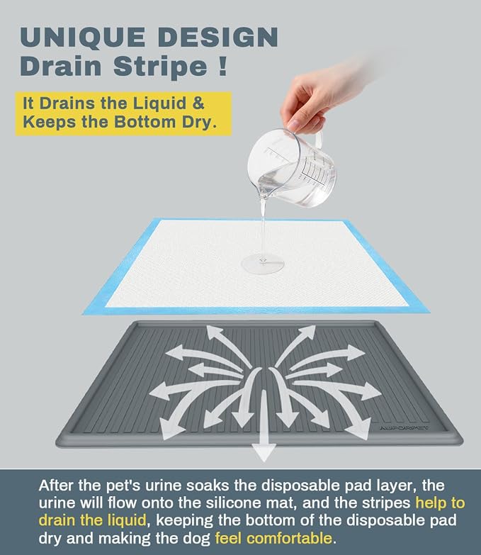 Thick Silicone Pet Pee Pad Holder, Extra Large Tray for 28" x 34" Disposable Pads, Raised High Edge Leak-Proof Training Mat for Puppy, Dogs, Cats