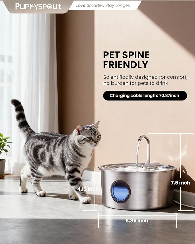 Cat Water Fountain Stainless Steel - 108oz/3.2L Automatic Cat Water Fountain for Drinking with 3PCS Filters, Metal Pet Water Fountain Water Dispenser for Cats, Puppy, Multiple Pets