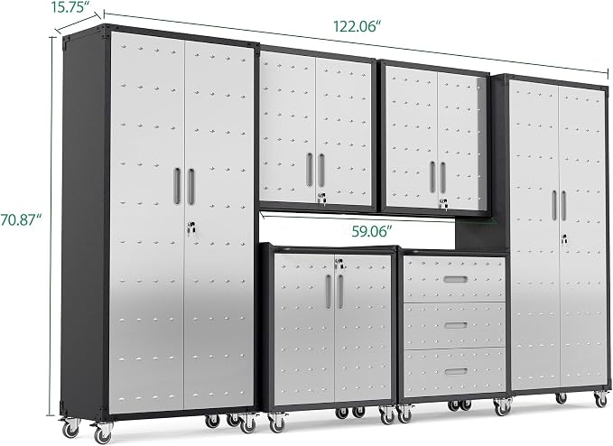 Garage Cabinet System | Heavy Duty Steel All-in-One Modular Garage Cabinet Set for Ultimate Workshop Organization | Easy Assembly Garage Storage Cabinets & Tool Bench
