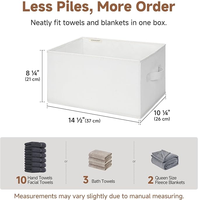 StorageWorks Closet Storage Bins, White, Large, 3-Pack | Collapsible Shelf Baskets, Storage Bins for Clothes, Closet Organization and Storage