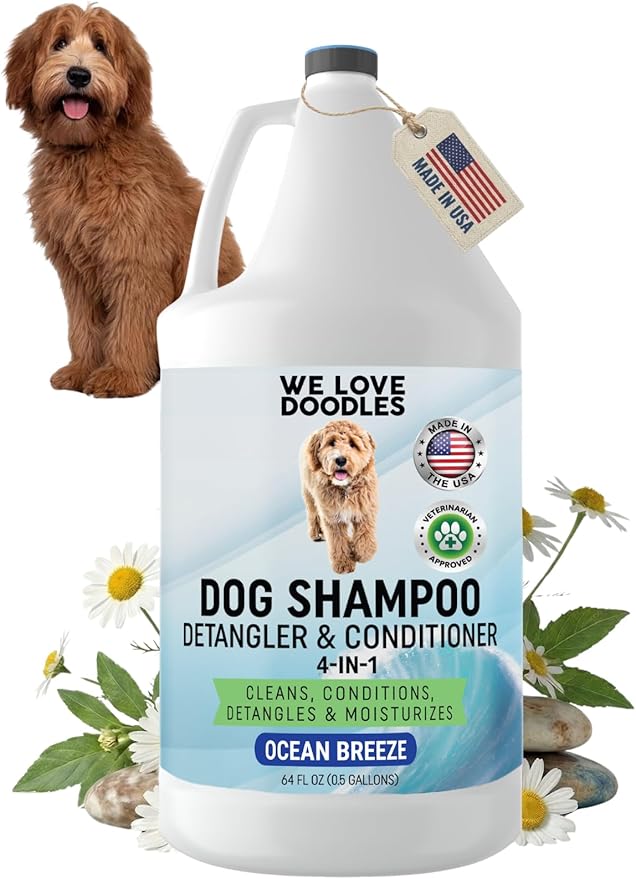 Dog Shampoo Half Gallon - Cleans, Conditions & Detangles, Goldendoodles, Poodles, & Doodle Shampoo - for Matted Pet Hair - Sensitive Skin Wash for Puppies - Made in The USA, 64OZ (Ocean Breeze)