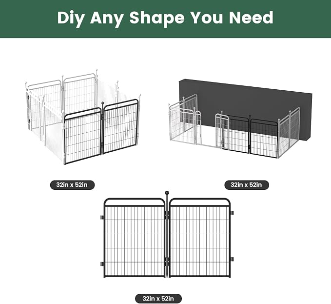 Gardner Pet Dog Playpens, 32" H 2 Add-on Panels for Small/Medium/Large Dogs, Foldable Pet Play Yard Gate Extensions, Pet Playpen, Anti-Rust, Quick Install, Black