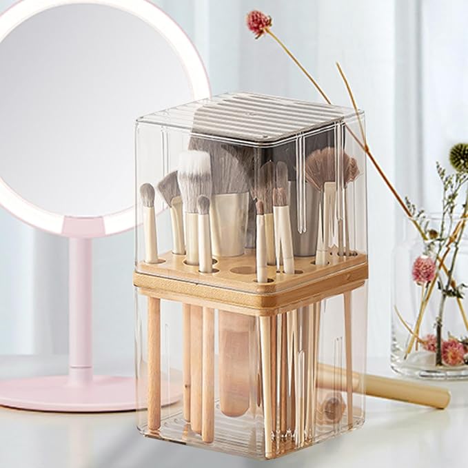 Makeup Pad Storage Case Makeup Brush Organizer Storage Container Cosmetic Remover Pad Organizer Table Top Portable Storage Container PET, for Brushes