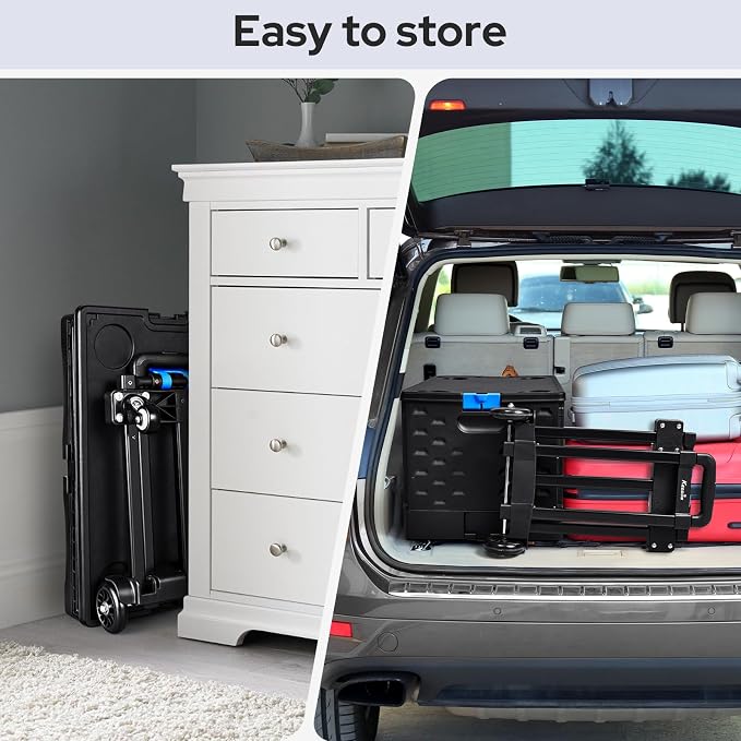 KEDSUM 2 in 1 Rolling Cart with Durable Removable Crate, 290 LBS/70L Capacity Collapsible Rolling Crate with Lid for School, Craft, Office & Garden, on 4 Rotate Wheels