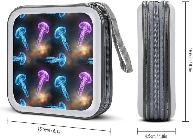 Portable CD Storage Case for 40 Discs Space Jellyfish, Hard Shell Binder with Handle, Protective Organizer for Car Office Travel