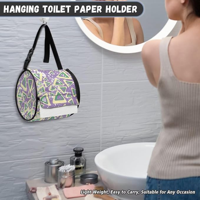 Tie Dye Triangles Wall Mounted Toilet Paper Holder Moisture Resistant Oxford Cloth Tissue Roll Paper Holder Hanging Bathroom Tissue Towel Roll Holder 6.3 * 6.3 * 6.3 Inch