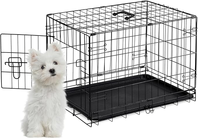 Dog Crate - Single Door 30 Inch Portable Puppy Dog Cage, Metal Wire Pet Kennel with Secure Lock, Leak-Proof Pan Tray, Foldable Design for Dogs Pets Indoor Training and Outdoor Trave