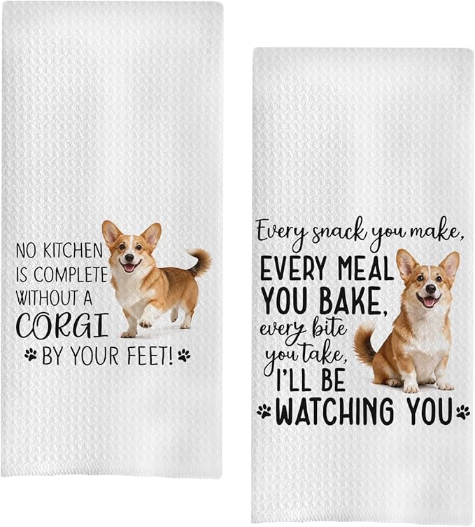 Corgi Dog Kitchen Towels Set - Corgi Gifts for Dog Lovers Women, Dogs Hand Towels Dish Towels Decor, 16x24 Inch,Set of 2