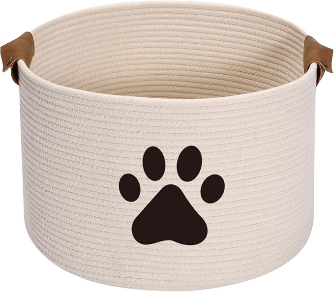 Morezi Dog toy bin pet cat toy box baskets in large suff storage - Perfect for collect toys, grooming stuff, closthing, diapers for Living Room, Playroom, Closet, Home - Beige