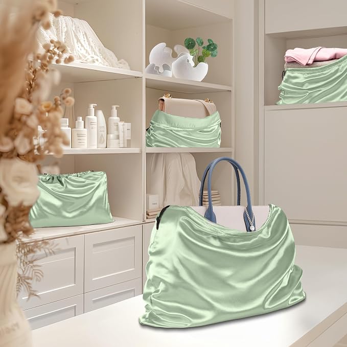 RUDONG M Satin Dust Bags for Handbag, Sage Green, 2 Pack | Silky Dust Cover, Drawstring, For Storage, Travel Pouch
