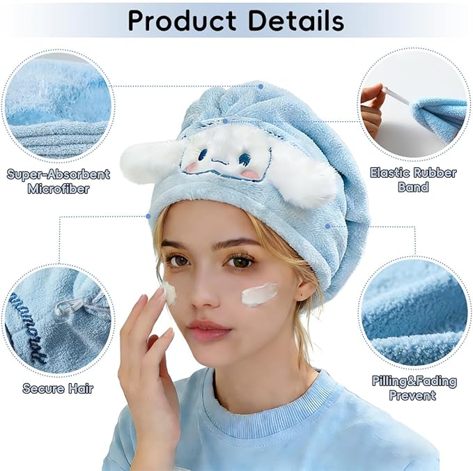 Cute Dog Microfiber Hair Towel Wrap, Single Pack Hair Quick Dry Towel for Kids Girls Women Suitble for Wet Curly and Straight Hair