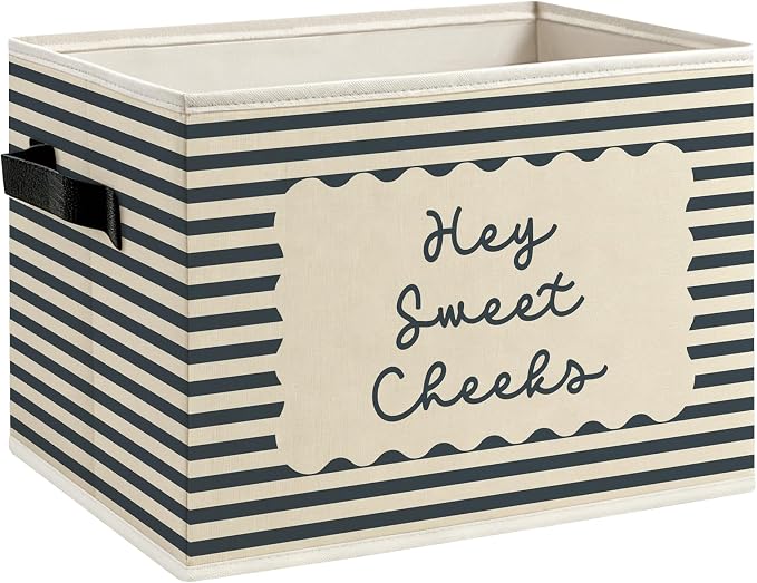 Hey Sweet Cheeks Bathroom Foldable Storage Bins Box with Handles, Boho Blue Striped Decorative Storage Boxes Baskets Organizer for Washroom Guest Bathroom