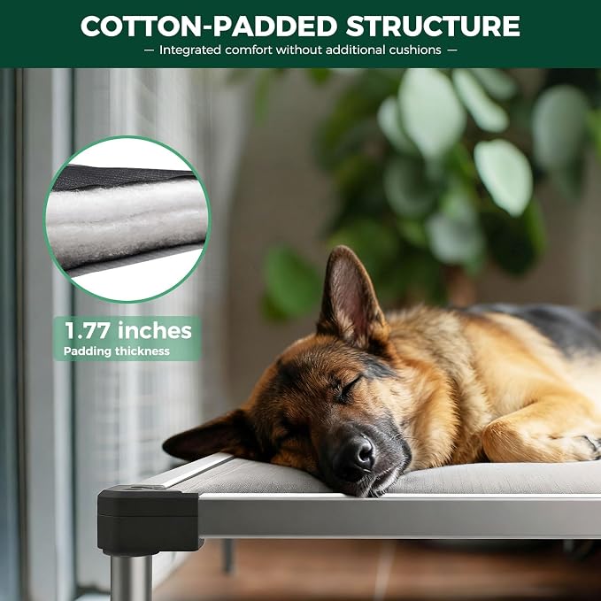 FXW TitanNest Padded Chew-Proof Elevated Dog Bed for Large Dogs | Easy to Clean, Pre-assembly Raised Cot, Indoor/Outdoor/Camping, 47 x 29 x 7.3in
