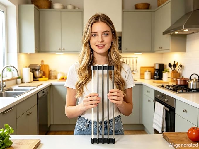 Ahyuan Roll up Dish Drying Rack Over The Sink Kitchen Roll up Sink Drying Rack Portable Dish Drainer Foldable Dish Drying Rack (Black, 17.8''X3.7'')