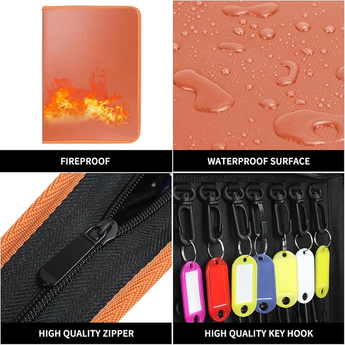 Sdstone Zippered Key Organizer Case Waterproof and Fireproof Key Binder with 60 Hooks and Tags Portable Key Storage, Key Box Organizer for Offices Real Estate Agencies Hotels and Rental Management