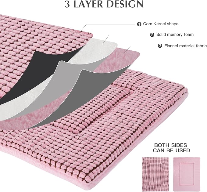 BVAGSS Reversible Dog Crate Pad, Memory Foam Pet Bed Mat, Soft Warm Machine Washable Sleeping Kennel Mattress for Small Medium Large Dogs XH079 (42''x28''x1.6'',Pink)
