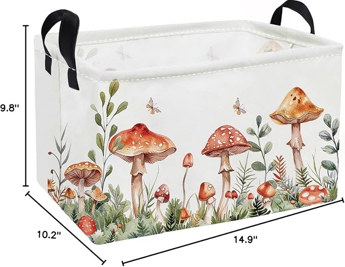 Essme Rectangular Mushroom Basket,Kids Storage Bins Organizer with Handles for Girls Room Decor, Gift Basket,Shelf Basket.(Mushroom)