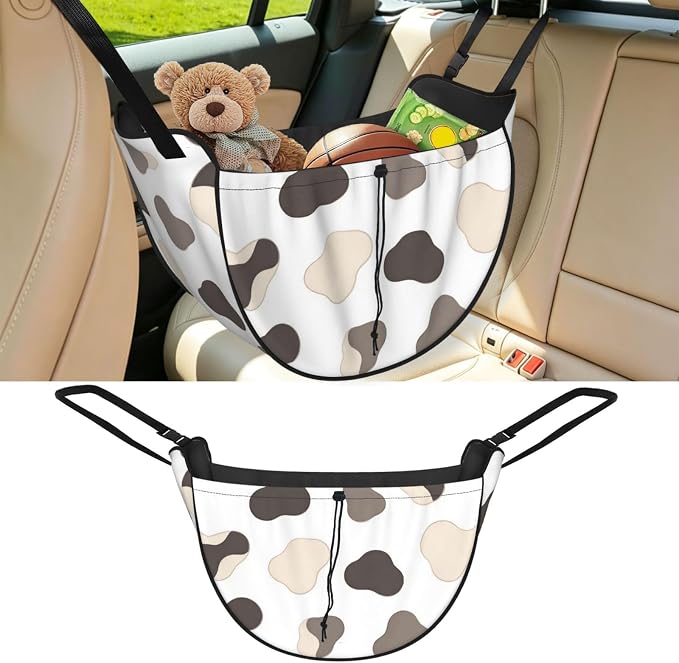 Cow Spot Black White Car Seat Organizer-Backseat Storage Bag for Travel | Waterproof Durable. Holds Snacks Gear Essentials. Fits Most Cars.